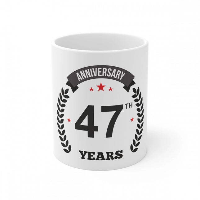 Rosolly Ceramic 47th Anniversary Printed Coffee Mug (Color: White, Capacity:330ml)