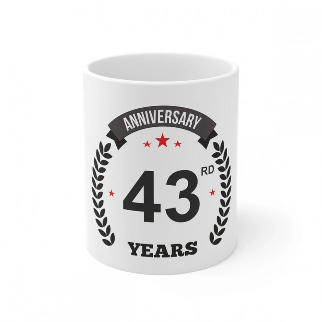 Rosolly Ceramic 43rd Anniversary Printed Coffee Mug (Color: White, Capacity:330ml)