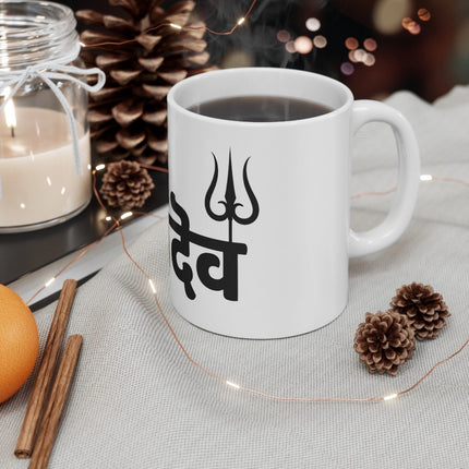 Rosolly Ceramic Har Har Mahadev Printed Coffee Mug (Color: White, Capacity:330ml)