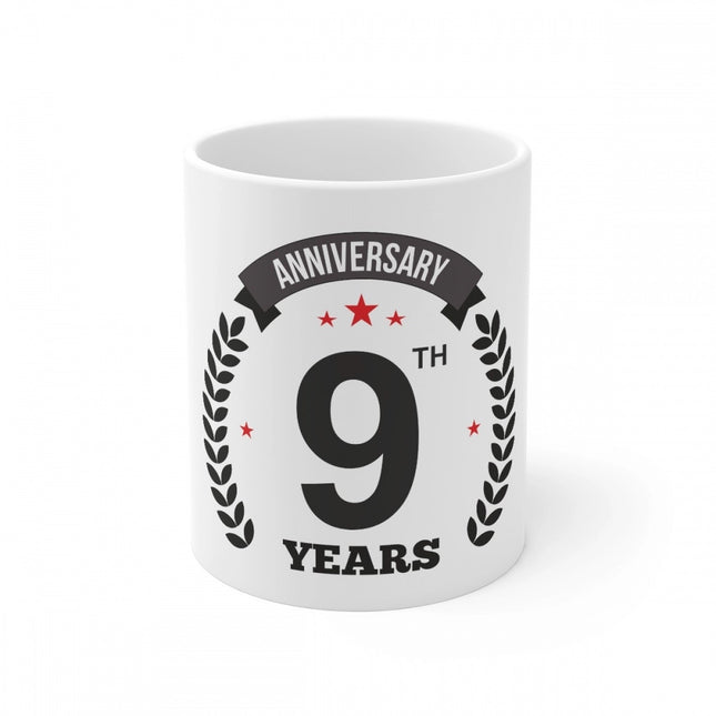 Rosolly Ceramic 9th Anniversary Printed Coffee Mug (Color: White, Capacity:330ml)