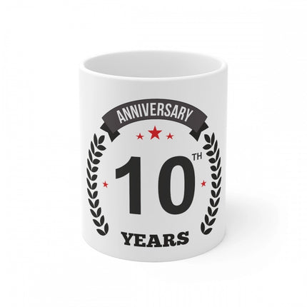 Rosolly Ceramic 10th Anniversary Printed Coffee Mug (Color: White, Capacity:330ml)