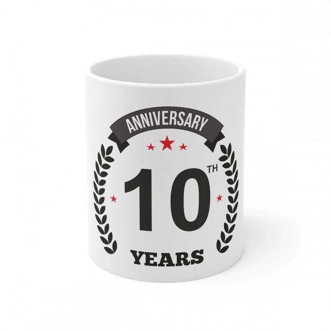 Rosolly Ceramic 10th Anniversary Printed Coffee Mug (Color: White, Capacity:330ml)