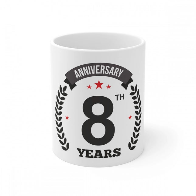 Rosolly Ceramic 8th Anniversary Printed Coffee Mug (Color: White, Capacity:330ml)