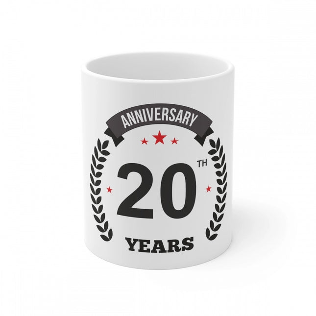 Rosolly Ceramic 20th Anniversary Printed Coffee Mug (Color: White, Capacity:330ml)