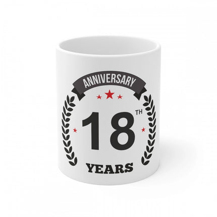 Rosolly Ceramic 18th Anniversary Printed Coffee Mug (Color: White, Capacity:330ml)
