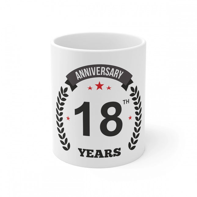 Rosolly Ceramic 18th Anniversary Printed Coffee Mug (Color: White, Capacity:330ml)