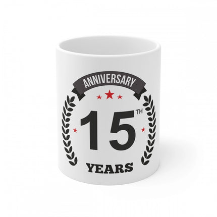 Rosolly Ceramic 15th Anniversary Printed Coffee Mug (Color: White, Capacity:330ml)