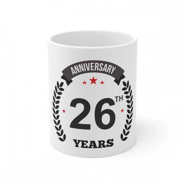 Rosolly Ceramic 26th Anniversary Printed Coffee Mug (Color: White, Capacity:330ml)