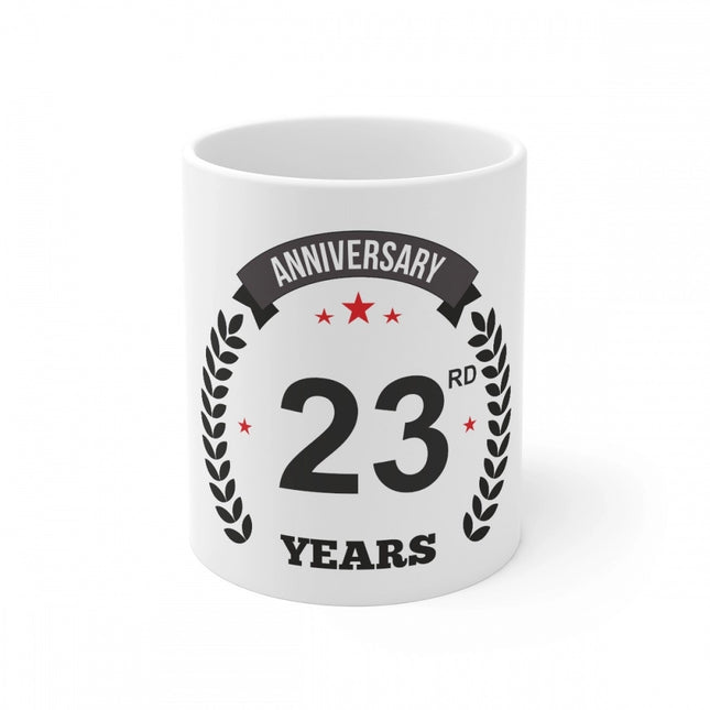 Rosolly Ceramic 23rd Anniversary Printed Coffee Mug (Color: White, Capacity:330ml)