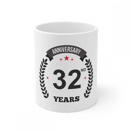 Rosolly Ceramic 32nd Anniversary Printed Coffee Mug (Color: White, Capacity:330ml)