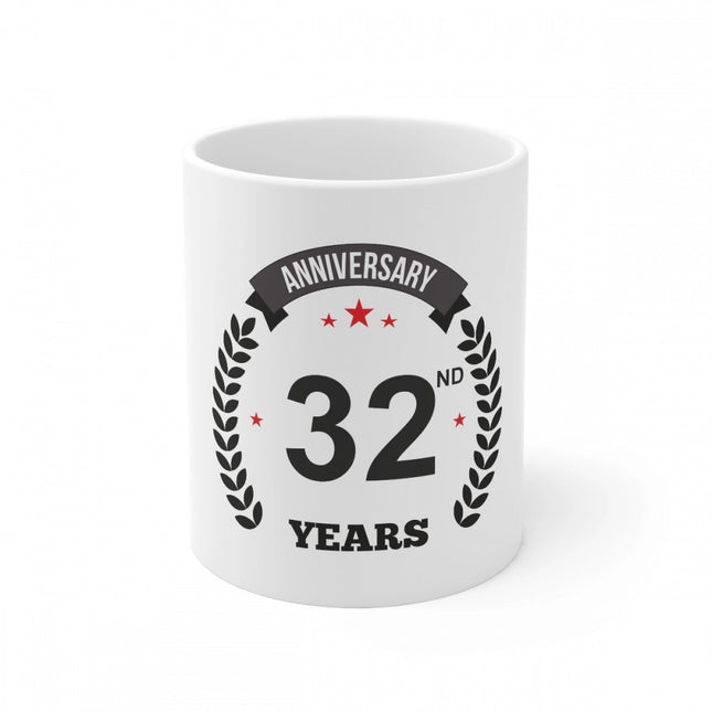 Rosolly Ceramic 32nd Anniversary Printed Coffee Mug (Color: White, Capacity:330ml)