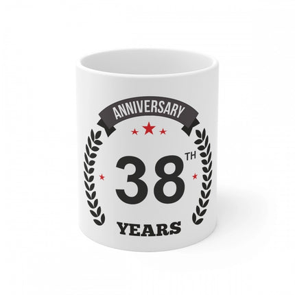 Rosolly Ceramic 38th Anniversary Printed Coffee Mug (Color: White, Capacity:330ml)
