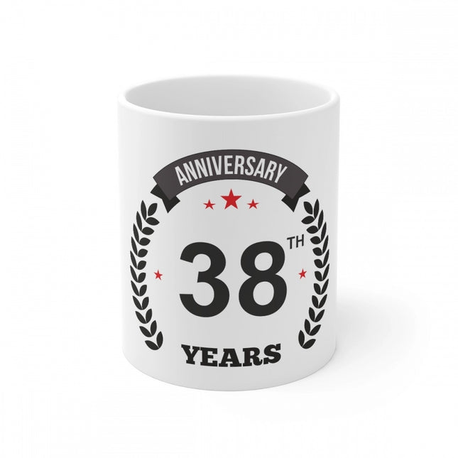 Rosolly Ceramic 38th Anniversary Printed Coffee Mug (Color: White, Capacity:330ml)