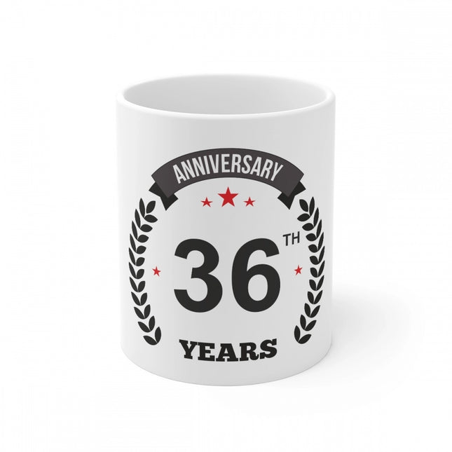 Rosolly Ceramic 36th Anniversary Printed Coffee Mug (Color: White, Capacity:330ml)