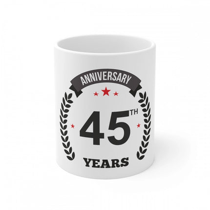 Rosolly Ceramic 45th Anniversary Printed Coffee Mug (Color: White, Capacity:330ml)
