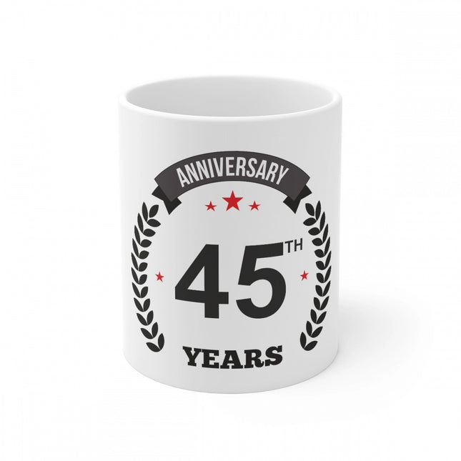 Rosolly Ceramic 45th Anniversary Printed Coffee Mug (Color: White, Capacity:330ml)