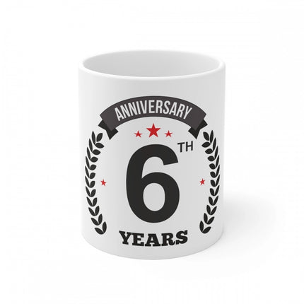 Rosolly Ceramic 6th Anniversary Printed Coffee Mug (Color: White, Capacity:330ml)