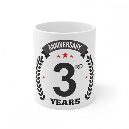 Rosolly Ceramic 3rd Anniversary Printed Coffee Mug (Color: White, Capacity:330ml)