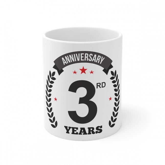 Rosolly Ceramic 3rd Anniversary Printed Coffee Mug (Color: White, Capacity:330ml)