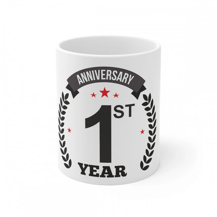 Rosolly Ceramic 1st Anniversary Printed Coffee Mug (Color: White, Capacity:330ml)