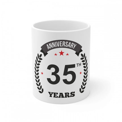 Rosolly Ceramic 35th Anniversary Printed Coffee Mug (Color: White, Capacity:330ml)