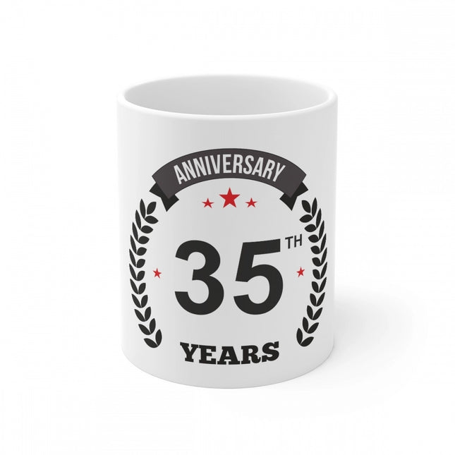 Rosolly Ceramic 35th Anniversary Printed Coffee Mug (Color: White, Capacity:330ml)