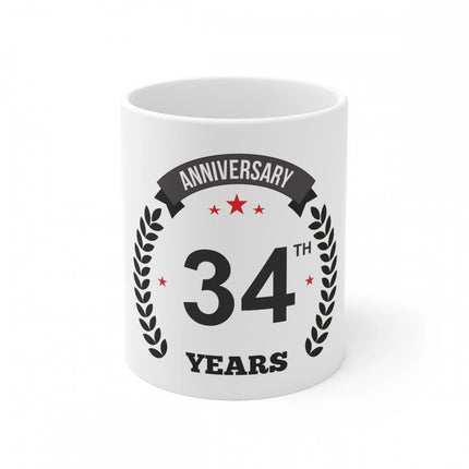 Rosolly Ceramic 34th Anniversary Printed Coffee Mug (Color: White, Capacity:330ml)