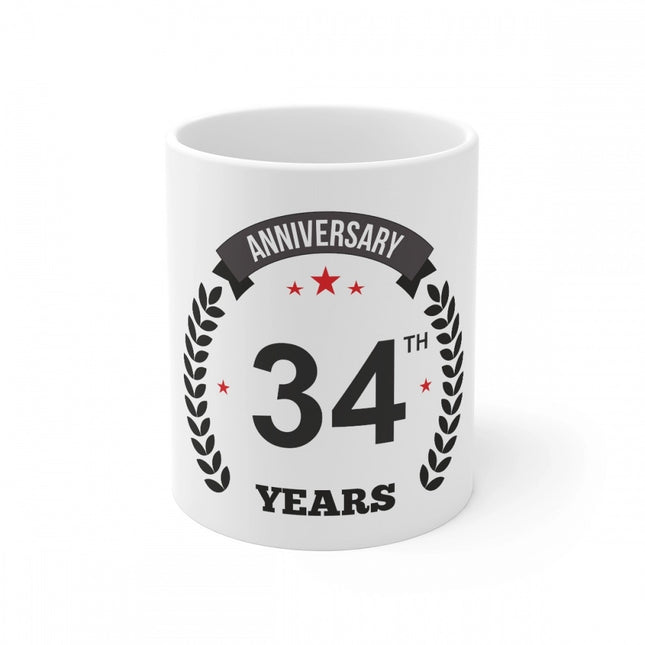 Rosolly Ceramic 34th Anniversary Printed Coffee Mug (Color: White, Capacity:330ml)
