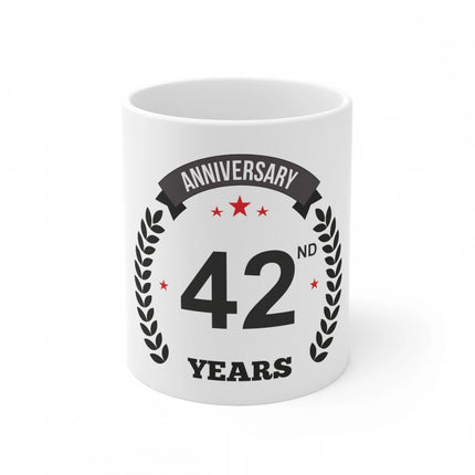 Rosolly Ceramic 42nd Anniversary Printed Coffee Mug (Color: White, Capacity:330ml)