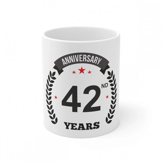 Rosolly Ceramic 42nd Anniversary Printed Coffee Mug (Color: White, Capacity:330ml)