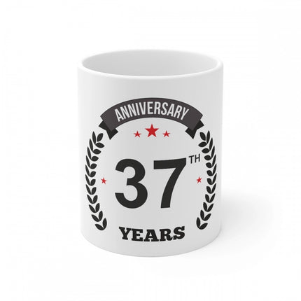 Rosolly Ceramic 37th Anniversary Printed Coffee Mug (Color: White, Capacity:330ml)