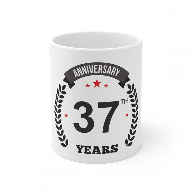 Rosolly Ceramic 37th Anniversary Printed Coffee Mug (Color: White, Capacity:330ml)