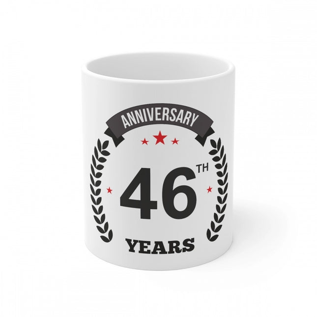 Rosolly Ceramic 46th Anniversary Printed Coffee Mug (Color: White, Capacity:330ml)