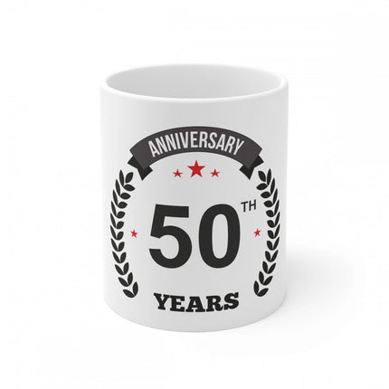 Rosolly Ceramic 50th Anniversary Printed Coffee Mug (Color: White, Capacity:330ml)