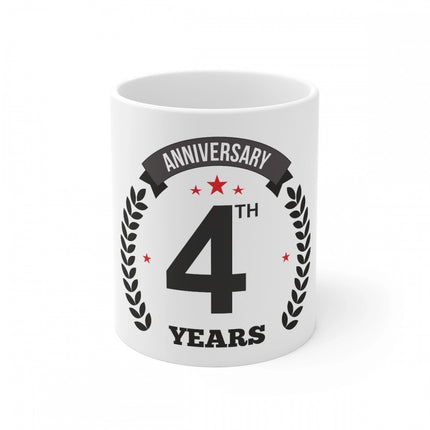 Rosolly Ceramic 4th Anniversary Printed Coffee Mug (Color: White, Capacity:330ml)