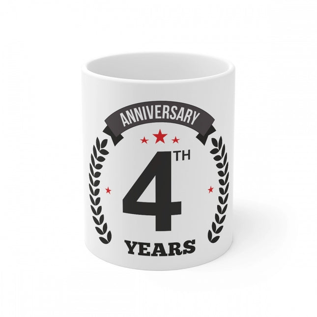 Rosolly Ceramic 4th Anniversary Printed Coffee Mug (Color: White, Capacity:330ml)