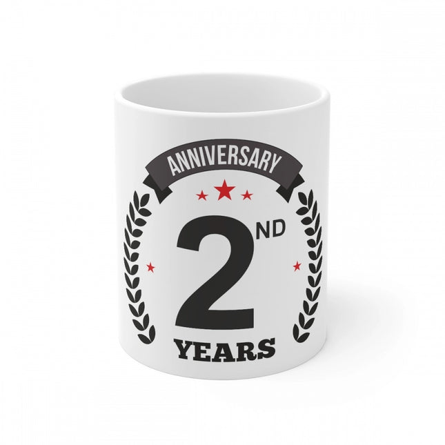 Rosolly Ceramic 2nd Anniversary Printed Coffee Mug (Color: White, Capacity:330ml)