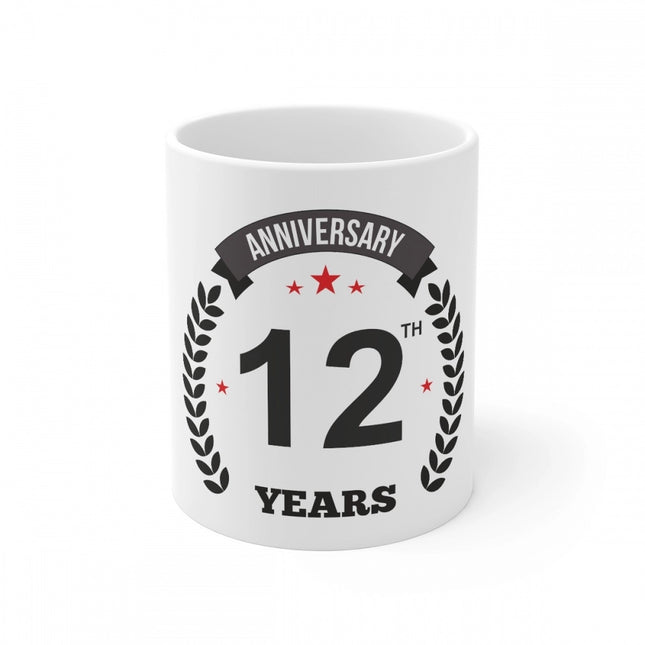 Rosolly Ceramic 12th Anniversary Printed Coffee Mug (Color: White, Capacity:330ml)