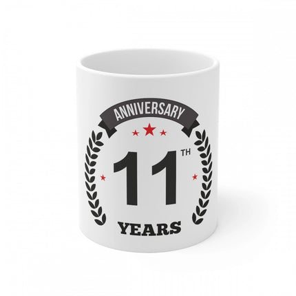 Rosolly Ceramic 11th Anniversary Printed Coffee Mug (Color: White, Capacity:330ml)