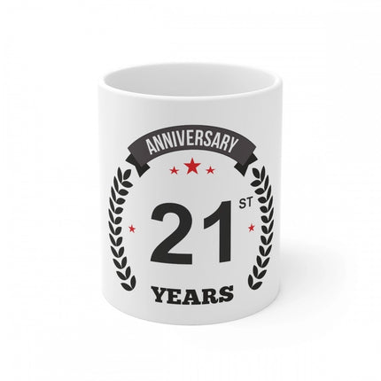 Rosolly Ceramic 21st Anniversary Printed Coffee Mug (Color: White, Capacity:330ml)