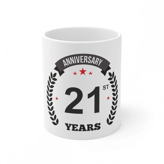 Rosolly Ceramic 21st Anniversary Printed Coffee Mug (Color: White, Capacity:330ml)