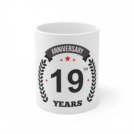 Rosolly Ceramic 19th Anniversary Printed Coffee Mug (Color: White, Capacity:330ml)