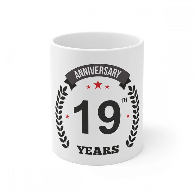 Rosolly Ceramic 19th Anniversary Printed Coffee Mug (Color: White, Capacity:330ml)