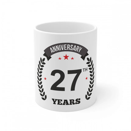 Rosolly Ceramic 27th Anniversary Printed Coffee Mug (Color: White, Capacity:330ml)