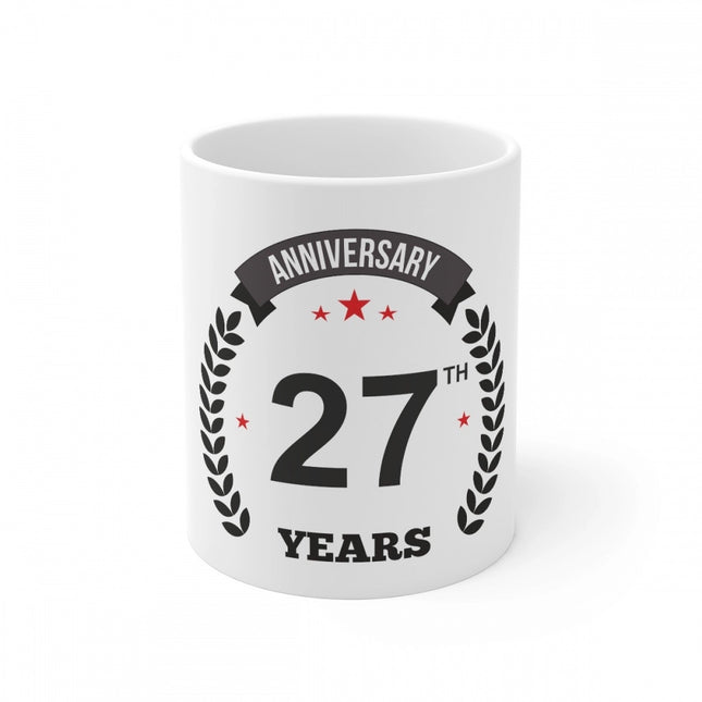 Rosolly Ceramic 27th Anniversary Printed Coffee Mug (Color: White, Capacity:330ml)
