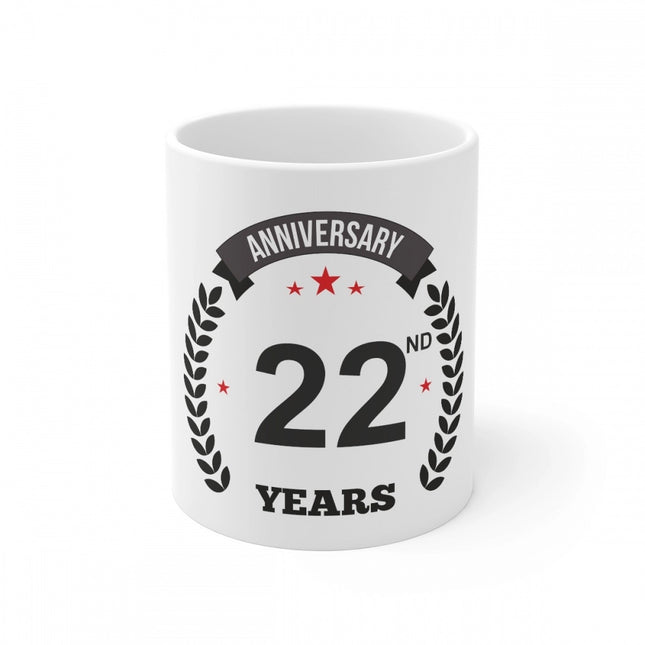 Rosolly Ceramic 22nd Anniversary Printed Coffee Mug (Color: White, Capacity:330ml)