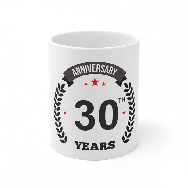 Rosolly Ceramic 30th Anniversary Printed Coffee Mug (Color: White, Capacity:330ml)