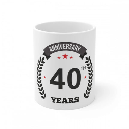 Rosolly Ceramic 40th Anniversary Printed Coffee Mug (Color: White, Capacity:330ml)