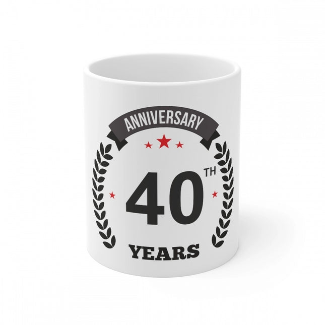 Rosolly Ceramic 40th Anniversary Printed Coffee Mug (Color: White, Capacity:330ml)