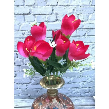 Rosolly Artificial Flowers Bunch Bouquet Of Daffodil Tulip Flowers For Home Decoration (Dark Pink, Material:Silk, Polyester)
